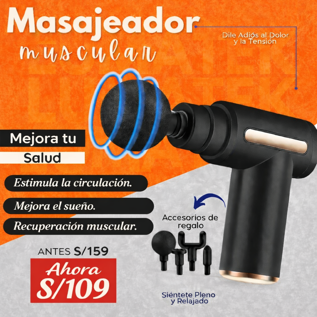 Pistola Masajeadora Muscular Profesional + Mini Masajeador Gratis 🎁